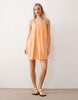 ruched neck mini sundress in orange spritz performance fabric