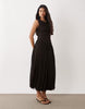 Vero Moda sleeveless ruched detail maxi dress with asymmetric waist in brown