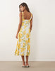 Mango cotton mix scoop neck maxi dress in yellow floral print