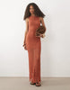 Mango Teen knit sleeveless maxi dress in rust