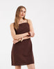 PIECES square neck cotton textured mini dress in coffee brown