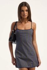 Lioness Voyage Mini Dress Navy Plaid