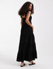 Vero Moda cotton ruched plunge front tiered maxi dress in black