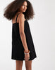 denim cami mini dress with button detailing in clean black