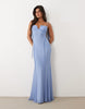 mesh exposed seams sculpted cups maxi dress in pale blue