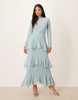 long sleeve ruffle chiffon maxi dress in dusky blue