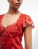Reclaimed Vintage midaxi dress with godet ruffles and slits in red floral print