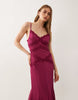 slip shift lace trim midi dress with godets in berry