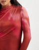 Vero Moda Petite long sleeve drapey mesh maxi dress in pink and orange marble print