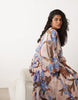 Curve long sleeve blouson maxi dress with gauged ruched waist detail in romantic floral print