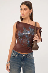 Neovision Insignia Off Shoulder Top Washed Brown