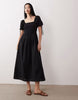 Wednesday's Girl shirred detail midaxi smock dress in black