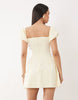 Kaiia exclusive cotton milkmaid puff sleeve hip pleat detail mini dress in lemon