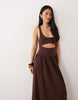 cut out detail maxi dress in chocolate