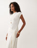 short sleeve midi dress with tie waist in cream
