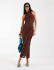 Reclaimed Vintage crochet floral halter neck maxi dress in brown