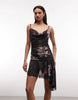 AllSaints Bea sleevless cowl neck asymmetric floral mini dress in black
