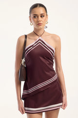 Perfect Stranger Valetta Stripe Mini Skirt Burgundy Print