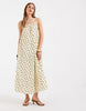 PIECES cotton cami maxi dress in yellow and brown polka dot print