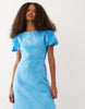 Sister Jane exclusive jacquard puff sleeve structured hem midi dress in light blue