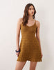 Miss Selfridge strappy crochet mini dress in olive