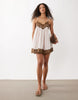 V-neck cami mini dress with lace trim in pink and mocha stripe