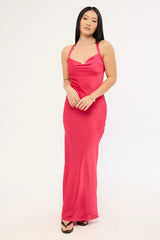 Luck & Trouble Jolie Recycled Satin Maxi Dress Raspberry