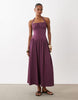 sweetheart neck shirred midaxi dress in purple