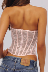 pink lace boned corset top
