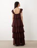Miss Selfridge chiffon tiered maxi dress in chocolate