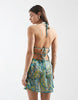 Aray halterneck sheer beach mini dress in turquoise paisley print