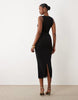 Oh Polly modal lace bralette detail midi dress in black