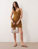Miss Selfridge strappy crochet mini dress in olive