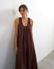 Topshop cotton poplin ruched neck maxi sundress in chocolate