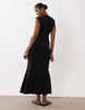 square neck button down midi sundress in black
