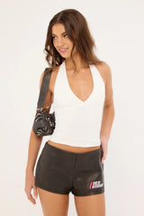 Neovision Rogue Washed PU Lace up Back Shorts Washed Black