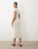 Maternity ribbed cap sleeve ruched midi dress in cream
