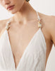 SNDYS linen look textured floral beaded detailing plunge halterneck maxi dress in white