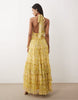 Lace & Beads halterneck tiered tulle maxi dress in yellow floral
