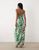 Hope & Ivy satin cami cowl neck open tie back maxi dress in green floral