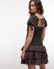 Daisy Street drop waist floral mini dress with broderie rara hem in brown and black