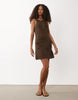 raffia 3D crochet flower mini dress in chocolate