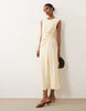 Mango linen mix tie waist sleeveless midi dress in butter yellow
