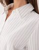 Aria Cove fitted deep cuff mini shirt dress in white pinstripe