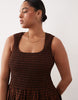 Curve crinkle scoop neck maxi sundress with shirred waist in black and brown gingham