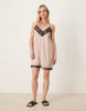 Petite cami v-neck mini dress with lace overlay in stripes