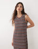 textured maxi tank dress with side split in multi stripe