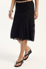 Luck & Trouble Maria Lace Midi Skirt Black