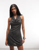 Weekday drape halter mini dress in gray burnout print