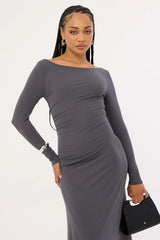 Perfect Stranger Rosso Long Sleeve Maxi Dress Charcoal